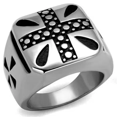 Fashnzfab High Polished (no Plating) Stainless Steel Ring With Epoxy In Jet In Silver