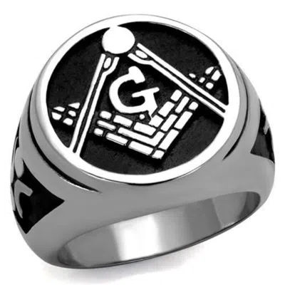 Fashnzfab High Polished (no Plating) Stainless Steel Ring With Epoxy In Jet In White