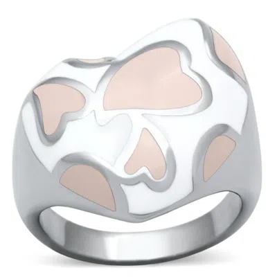 Fashnzfab High Polished (no Plating) Stainless Steel Ring With Epoxy In Multi Color In Silver