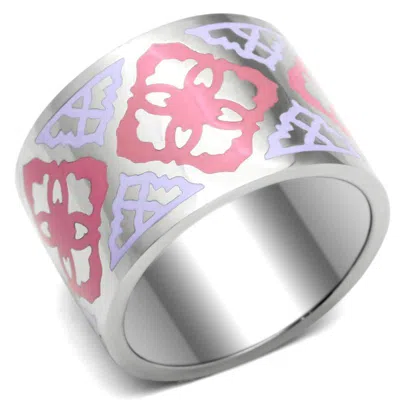 Fashnzfab High Polished (no Plating) Stainless Steel Ring With Epoxy In Multi Color In Silver