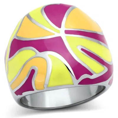 Fashnzfab High Polished (no Plating) Stainless Steel Ring With Epoxy In Multi Color