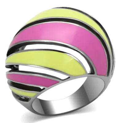 Fashnzfab High Polished (no Plating) Stainless Steel Ring With Epoxy In Multi Color