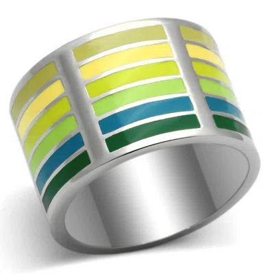Fashnzfab High Polished (no Plating) Stainless Steel Ring With Epoxy In Multi Color