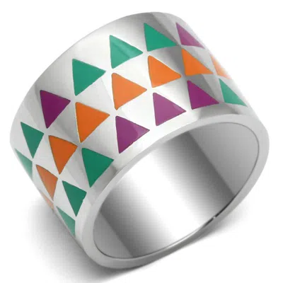 Fashnzfab High Polished (no Plating) Stainless Steel Ring With Epoxy In Multi Color