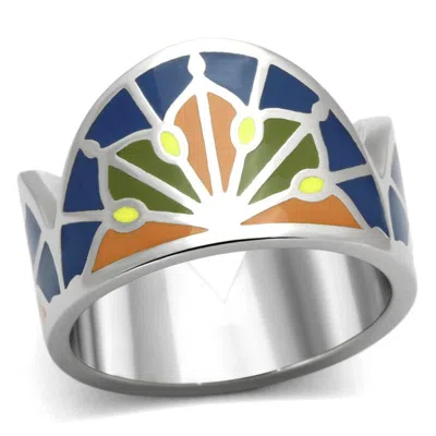 Fashnzfab High Polished (no Plating) Stainless Steel Ring With Epoxy In Multi Color In Metallic