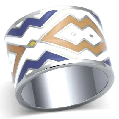 Fashnzfab High Polished (no Plating) Stainless Steel Ring With Epoxy In Multi Color In Metallic