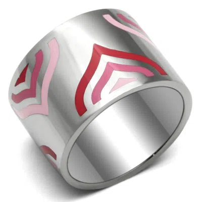 Fashnzfab High Polished (no Plating) Stainless Steel Ring With Epoxy In Multi Color In Metallic