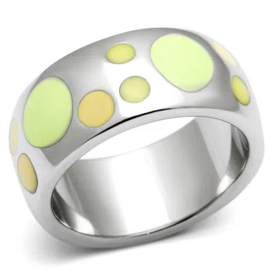 Fashnzfab High Polished (no Plating) Stainless Steel Ring With Epoxy In Multi Color In Silver
