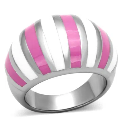 Fashnzfab High Polished (no Plating) Stainless Steel Ring With Epoxy In Multi Color In Silver