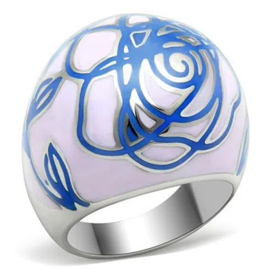 Fashnzfab High Polished (no Plating) Stainless Steel Ring With Epoxy In No Stone In Blue