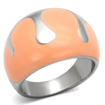 Fashnzfab High Polished (no Plating) Stainless Steel Ring With Epoxy In Orange In Multi