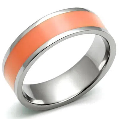 Fashnzfab High Polished (no Plating) Stainless Steel Ring With Epoxy In Orange In Multi