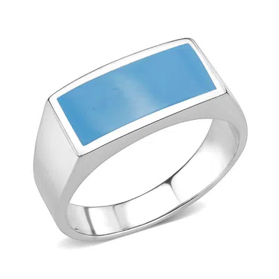 Fashnzfab High Polished (no Plating) Stainless Steel Ring With Epoxy In Sea Blue In Multi