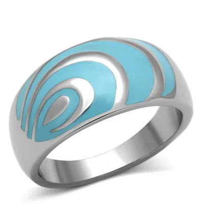 Fashnzfab High Polished (no Plating) Stainless Steel Ring With Epoxy In Sea Blue In Silver