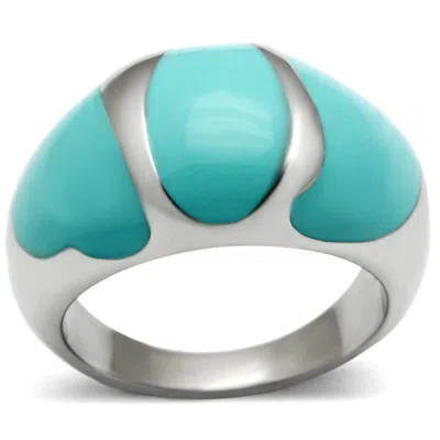 Fashnzfab High Polished (no Plating) Stainless Steel Ring With Epoxy In Turquoise In Green