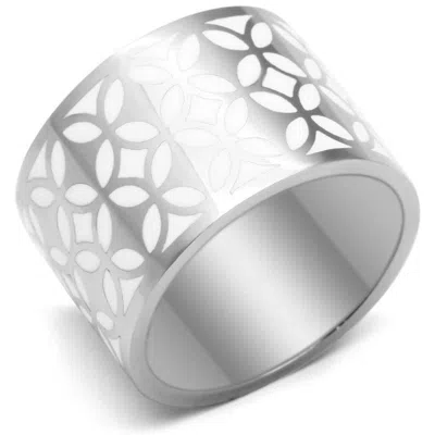 Fashnzfab High Polished (no Plating) Stainless Steel Ring With Epoxy In White In Multi