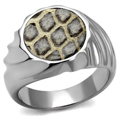 Fashnzfab High Polished (no Plating) Stainless Steel Ring With Leather In Animal Pattern In Multi