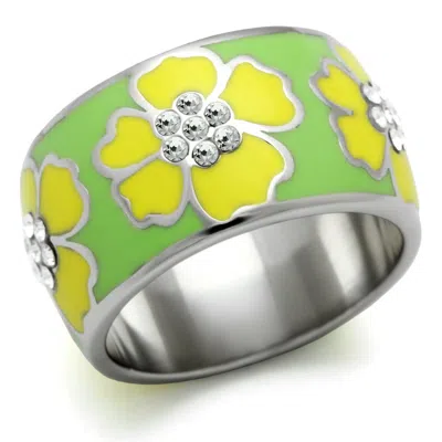 Fashnzfab High Polished (no Plating) Stainless Steel Ring With No Stone In Green