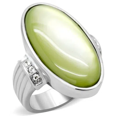 Fashnzfab High Polished (no Plating) Stainless Steel Ring With Precious Stone Conch In Apple Green Color In Multi