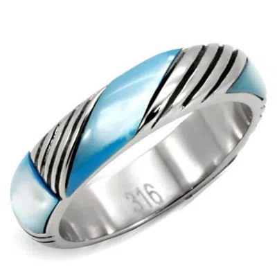 Fashnzfab High Polished (no Plating) Stainless Steel Ring With Precious Stone Conch In Sea Blue In Pink