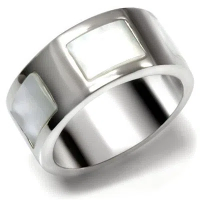 Fashnzfab High Polished (no Plating) Stainless Steel Ring With Precious Stone Conch In White In Metallic