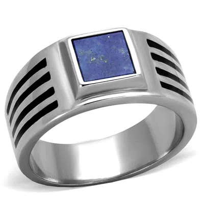 Fashnzfab High Polished (no Plating) Stainless Steel Ring With Precious Stone Lapis In Montana In Neutral