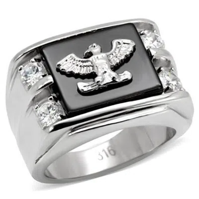 Fashnzfab High Polished (no Plating) Stainless Steel Ring With Semi-precious Agate In Jet In Multi
