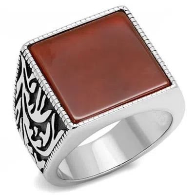 Fashnzfab High Polished (no Plating) Stainless Steel Ring With Semi-precious Agate In Siam In Multi
