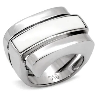 Fashnzfab High Polished (no Plating) Stainless Steel Ring With Semi-precious Agate In White In Silver