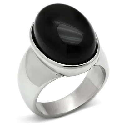Fashnzfab High Polished (no Plating) Stainless Steel Ring With Semi-precious Onyx In Jet In Black