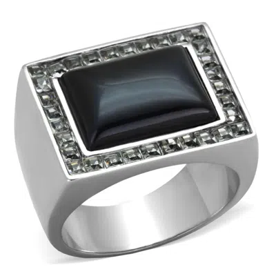 Fashnzfab High Polished (no Plating) Stainless Steel Ring With Synthetic Cat Eye In Smoked Quartz In Red