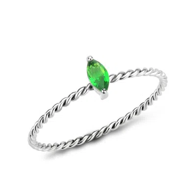 Fashnzfab High Polished (no Plating) Stainless Steel Ring With Synthetic In Emerald In Silver