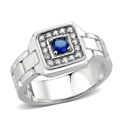 Fashnzfab High Polished (no Plating) Stainless Steel Ring With Synthetic In Montana In Multi