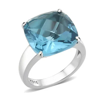 Fashnzfab High Polished (no Plating) Stainless Steel Ring With Synthetic In Sea Blue