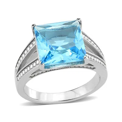 Fashnzfab High Polished (no Plating) Stainless Steel Ring With Synthetic In Seablue In Blue