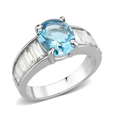 Fashnzfab High Polished (no Plating) Stainless Steel Ring With Synthetic In Seablue In Multi