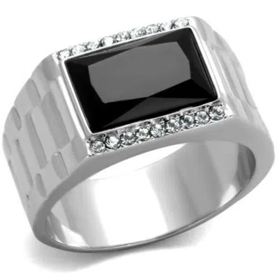 Fashnzfab High Polished (no Plating) Stainless Steel Ring With Synthetic Onyx In Jet In Multi