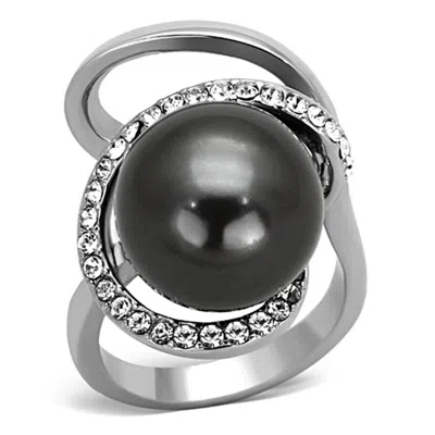 Fashnzfab High Polished (no Plating) Stainless Steel Ring With Synthetic Pearl In Gray In Pattern