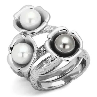 Fashnzfab High Polished (no Plating) Stainless Steel Ring With Synthetic Pearl In Multi Color In Silver