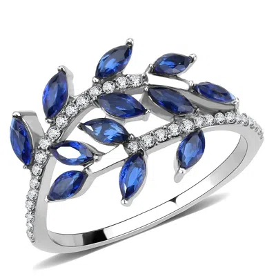 Fashnzfab High Polished (no Plating) Stainless Steel Ring With Synthetic Spinel In London Blue