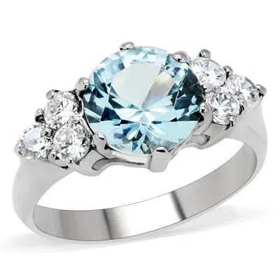 Fashnzfab High Polished (no Plating) Stainless Steel Ring With Synthetic Spinel In London Blue In Multi