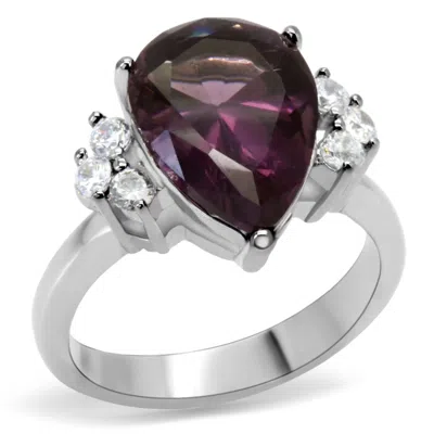 Fashnzfab High Polished (no Plating) Stainless Steel Ring With Synthetic Synthetic Glass In Amethyst In Green