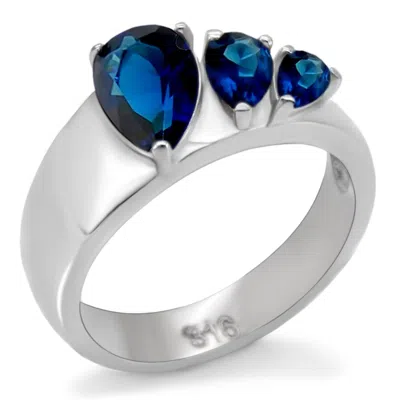 Fashnzfab High Polished (no Plating) Stainless Steel Ring With Synthetic Synthetic Glass In Montana In Metallic