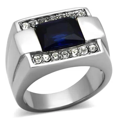 Fashnzfab High Polished (no Plating) Stainless Steel Ring With Synthetic Synthetic Glass In Montana In Metallic