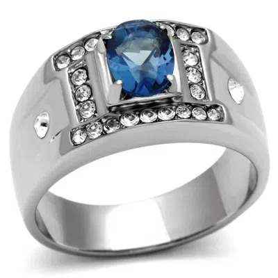 Fashnzfab High Polished (no Plating) Stainless Steel Ring With Synthetic Synthetic Glass In Montana In Metallic