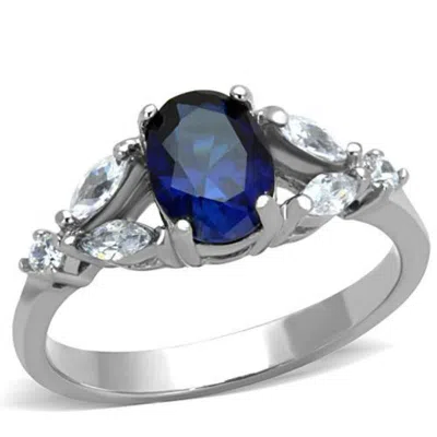 Fashnzfab High Polished (no Plating) Stainless Steel Ring With Synthetic Synthetic Glass In Montana In Metallic