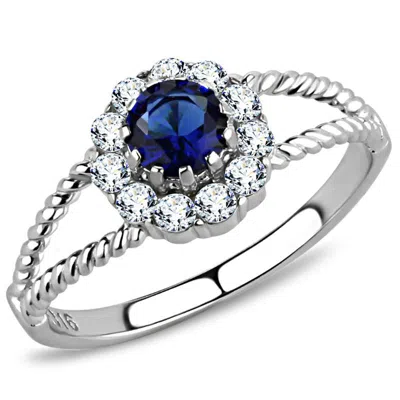 Fashnzfab High Polished (no Plating) Stainless Steel Ring With Synthetic Synthetic Glass In Montana In Metallic