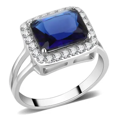 Fashnzfab High Polished (no Plating) Stainless Steel Ring With Synthetic Synthetic Glass In Montana In Metallic