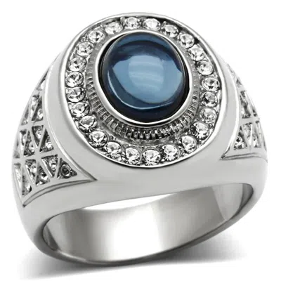 Fashnzfab High Polished (no Plating) Stainless Steel Ring With Synthetic Synthetic Glass In Montana In Multi
