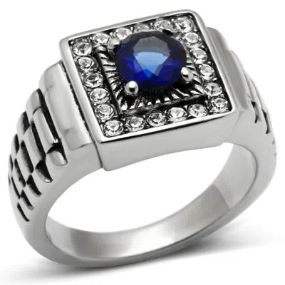 Fashnzfab High Polished (no Plating) Stainless Steel Ring With Synthetic Synthetic Glass In Montana In Multi